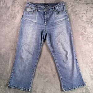 Sonoma Cropped Wide Leg Jeans Women's 14 Blue Stretch Mid Rise Denim Baggy Faded